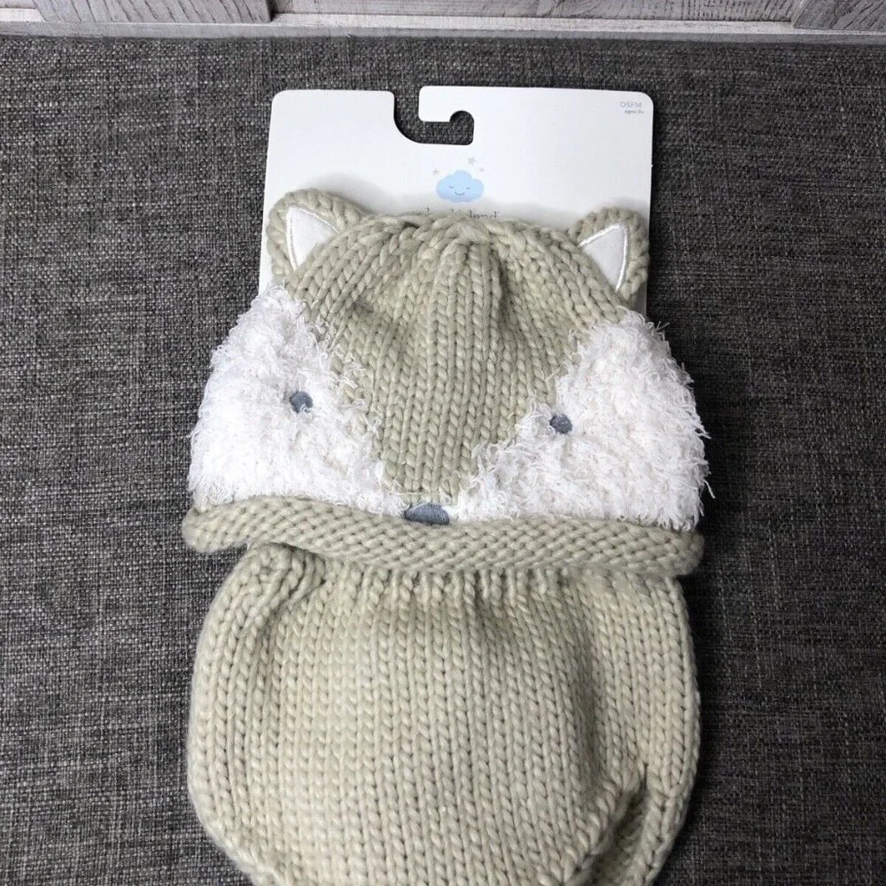 Cloud Island Baby Hat & Diaper Cover Set One Size Fits Most Beige White Fox